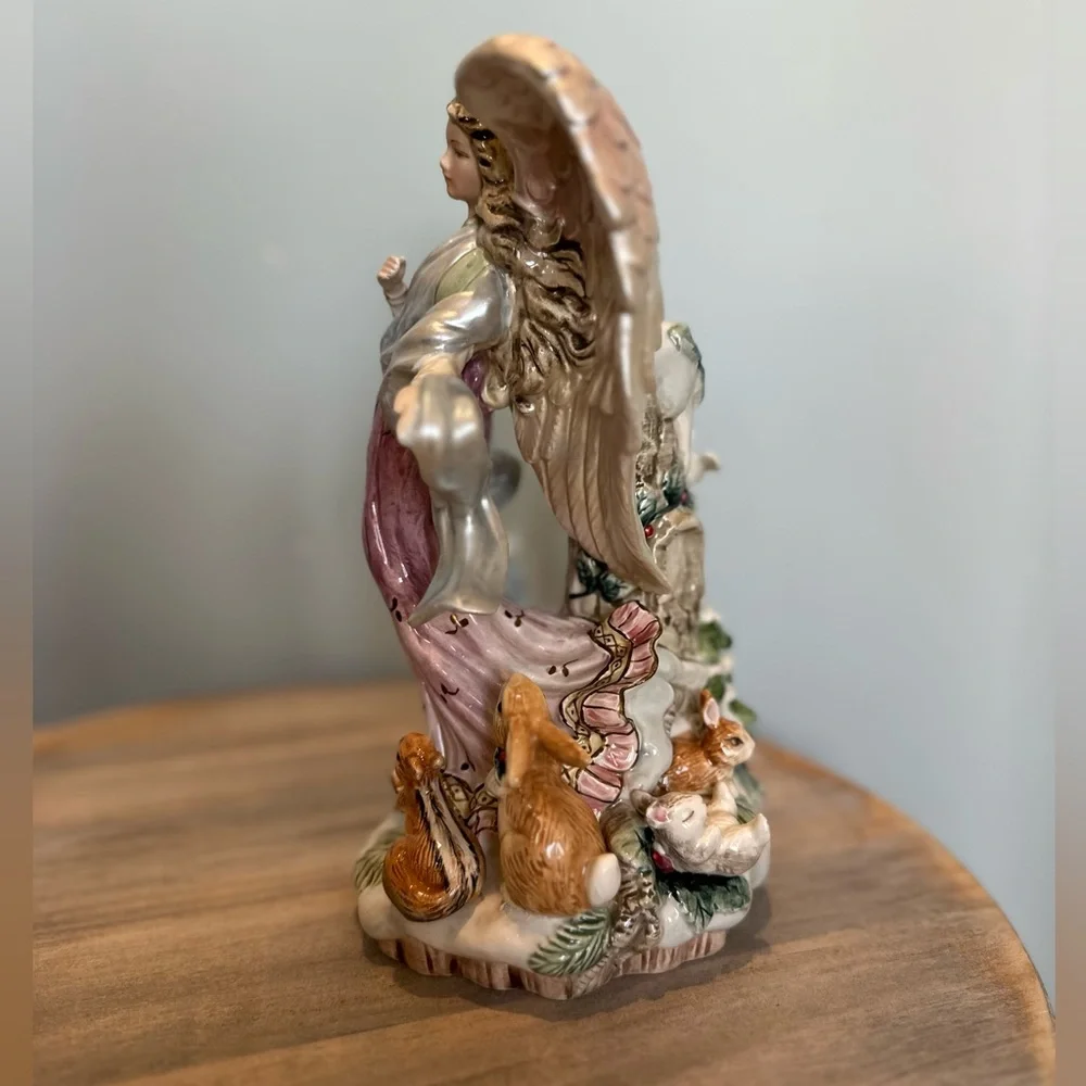 Fitz and Floyd Peaceable Kingdom Angel Holiday woodland animals candle holder